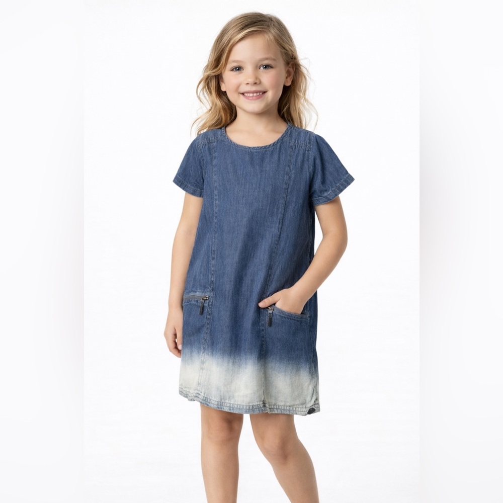 Kardashian Kids Denim Dip Dye Dress Size 5T Blue Casual Pocket Cute